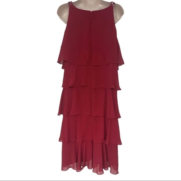 SL Fashions Sz 6 Red Tiered Ruffled Chiffon Sequin Strap Shift Dress Cocktail - Picture 3 of 8